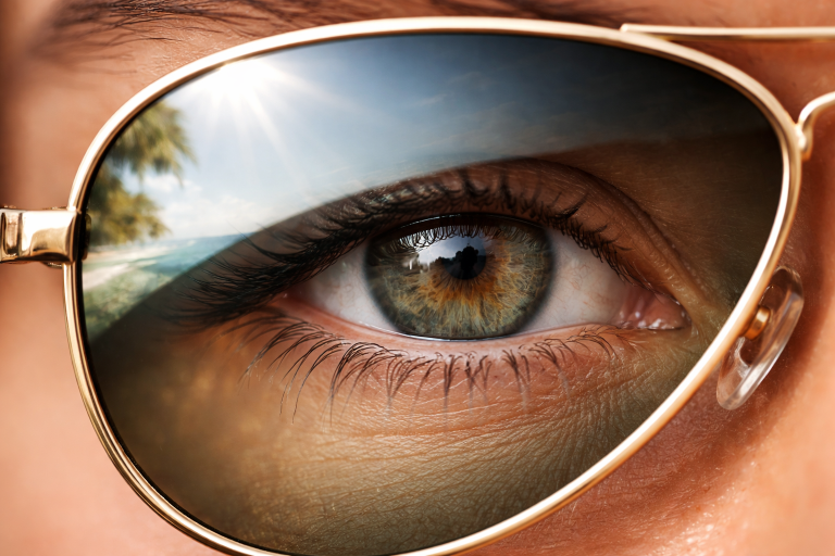 ojo protegido por gafas de sol con protección UV